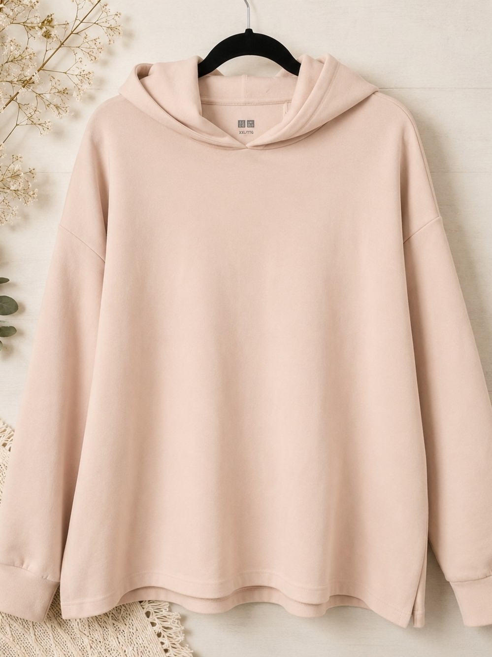 UNIQLO Blush Pink Soft Stretch Hoodie XXL Oversized Pullover Sweatshirt